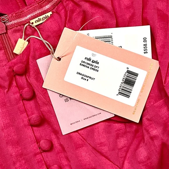 🌺🎉HP🎉🌺 NWT Cult Gaia Simona Off-The-Shoulder Ruffled Midi Dress Dragonfruit - Picture 15 of 16